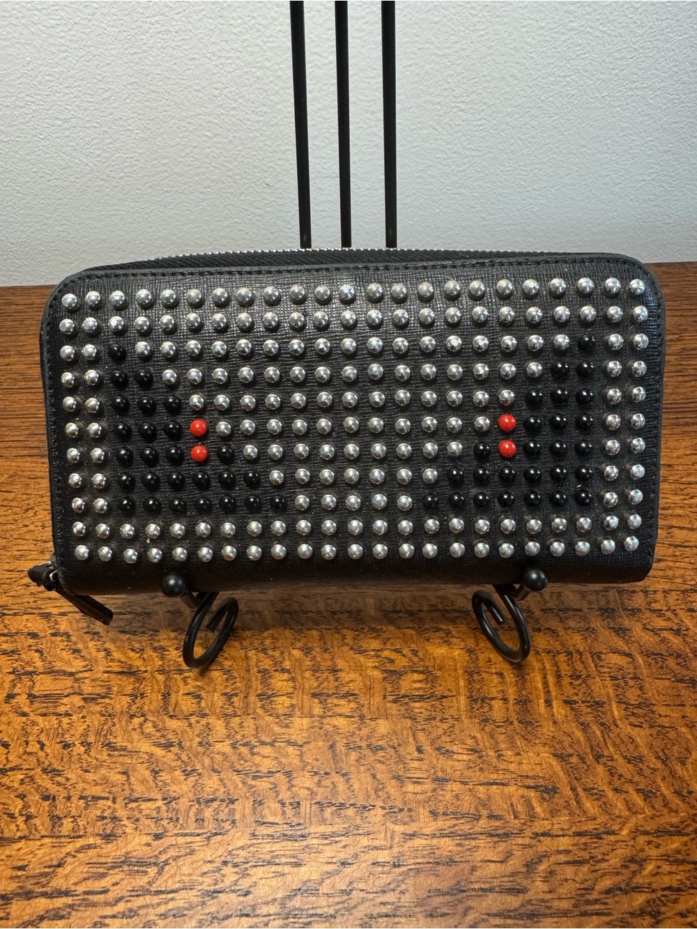 Fendi Saffiano Leather Studded Monster Eyes Zip-Around Continental Wallet w/COA